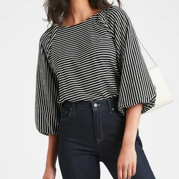 Banana Republic Tops - BANANA REPUBLIC | Striped Puff Sleeve Top